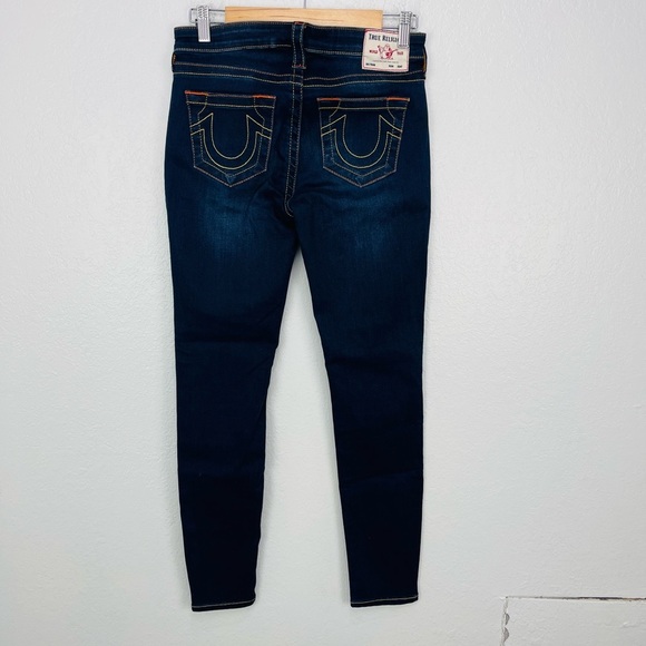 NEW TRUE Religion HALLE MID RISE SUPER SKINNY Dark Blue Denim JEAN - Picture 4 of 10
